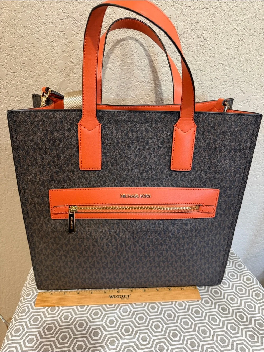 Michael Kors KENLY Lg north south tote satchel shoulde carry bag Tangerine